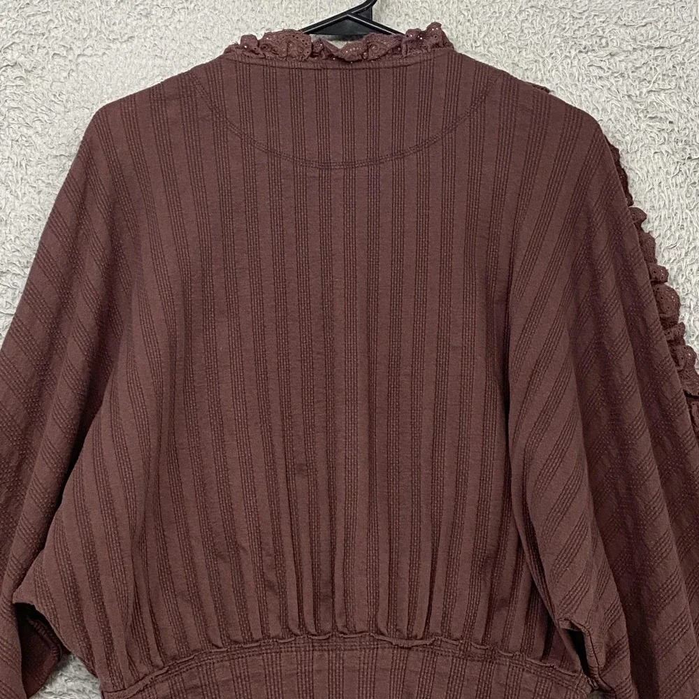 Free People More‎ Romance Top Womens XS Cropped Ruffle Lace Boho Brown Victorian